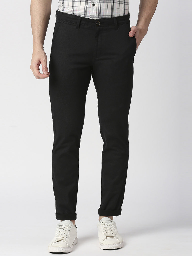 Black Slim Tapered Cotton Stretch Trouser