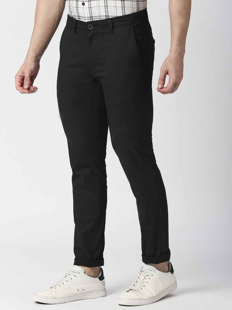 Black Slim Tapered Cotton Stretch Trouser