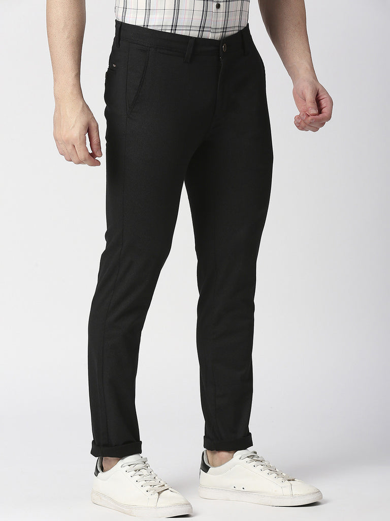 Black Slim Tapered Cotton Stretch Trouser