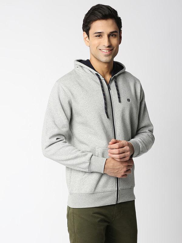 Grey Melange Fleece Full-Zip Hoodie