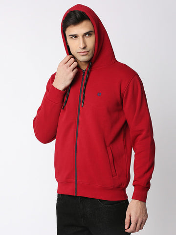 Deep Red Fleece Full-Zip Hoodie