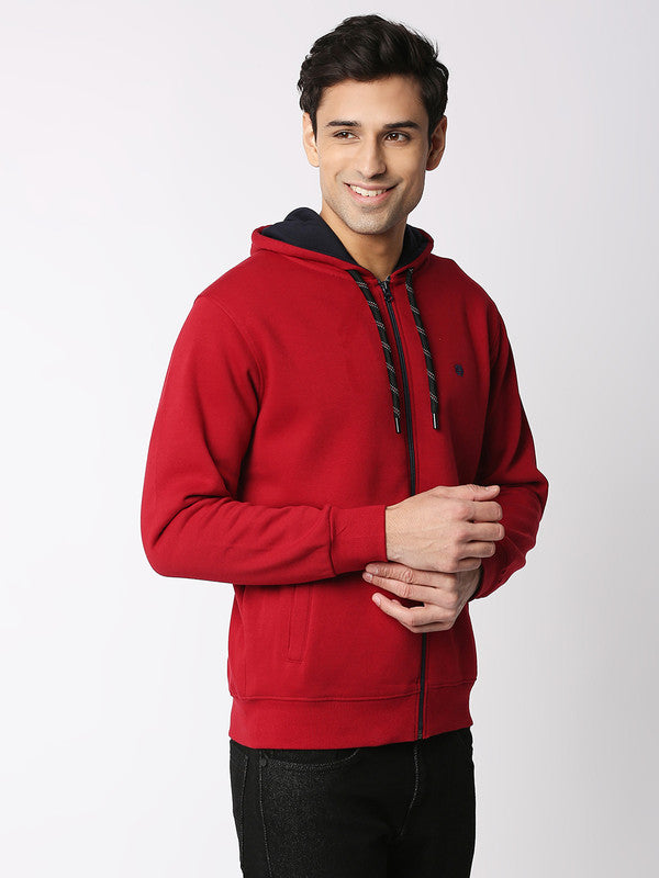 Deep Red Fleece Full-Zip Hoodie