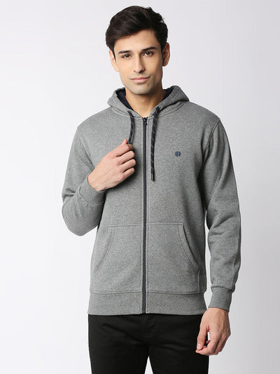 Medium Grey Melange Fleece Full-Zip Hoodie