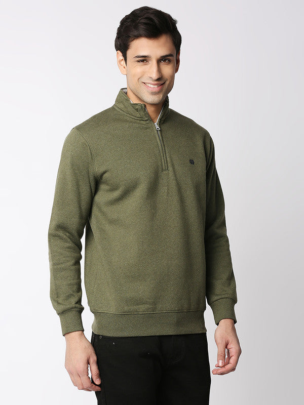 Olive Melange Half-Zip Sweatshirt