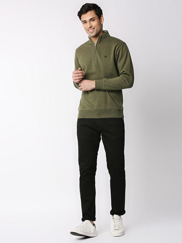 Olive Melange Half-Zip Sweatshirt