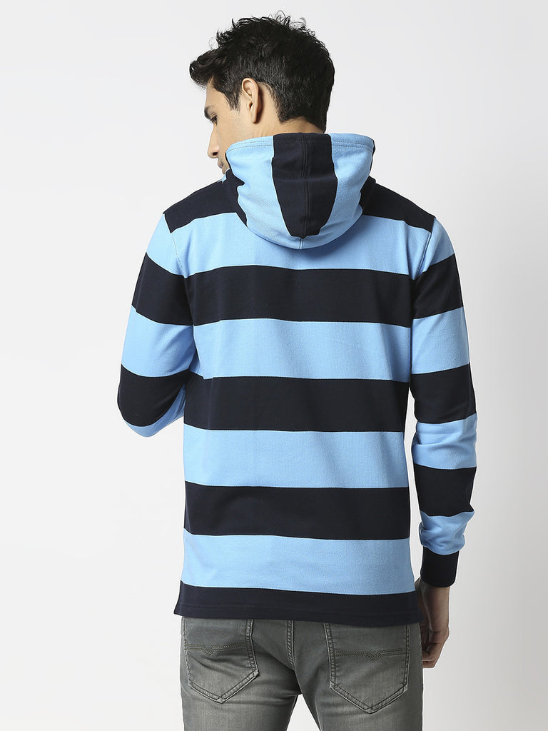 Sky Blue Striped Sweatshirt With Hoodie