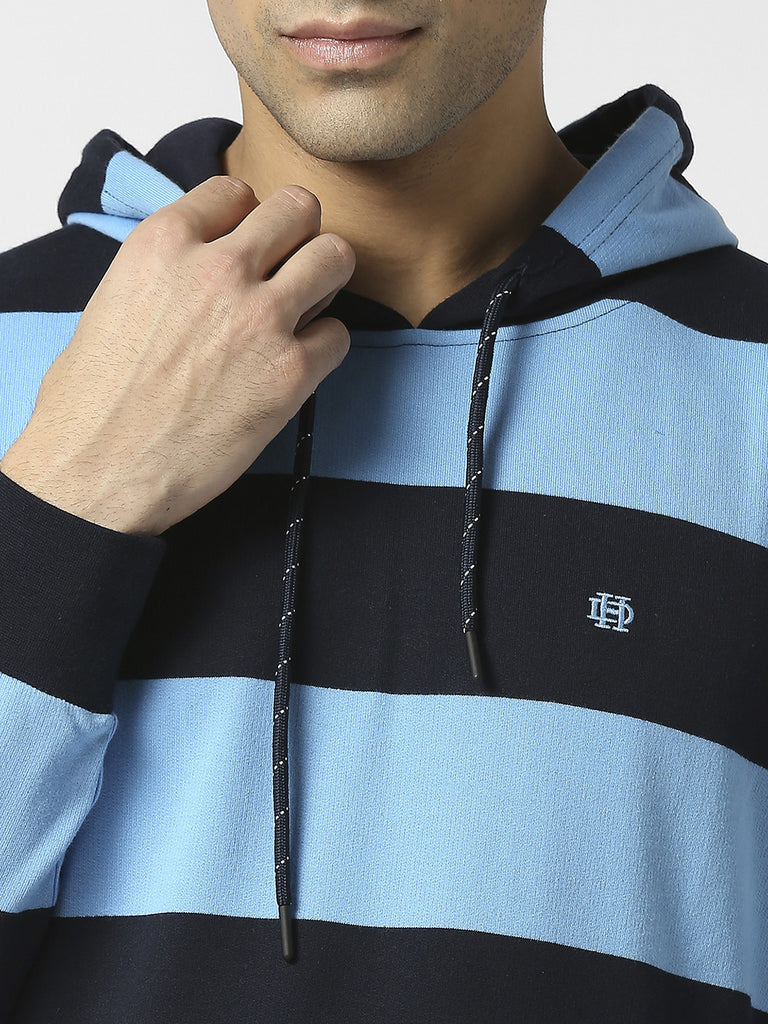 Sky Blue Striped Sweatshirt With Hoodie