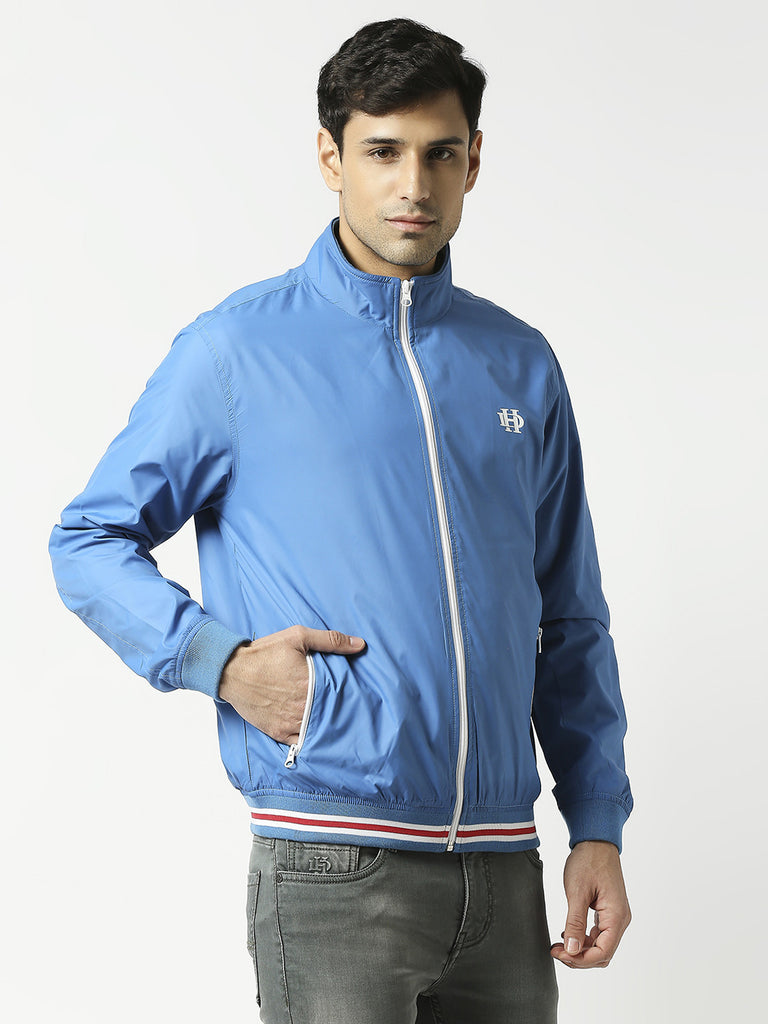 Light Blue Bomber Jacket with White Trim