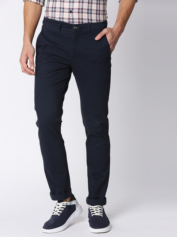 Buy Navy Blue Solid Cotton Trousers Online at Rs.735 | Libas